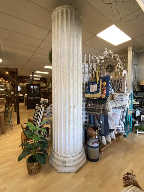 Antique Huge Massive Fluted Wooden Columns set of two 117” Tall With A 32” Base