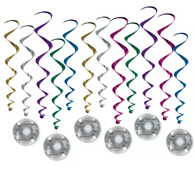 Pack Of 12 Disco Ball Party Swirls Whirls Hanging Decorations Mirror Ball Cutout