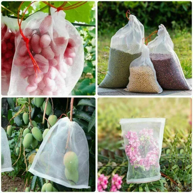 200/100/50PCS Reusable Plant Fruit Protection Net Bag Mesh Against Insect Pest 2