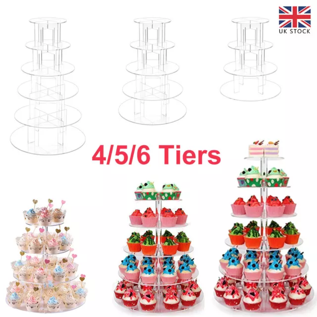 Tiers Circle Round Acrylic Cupcake Party Wedding Cup Cake Stand Holder Display