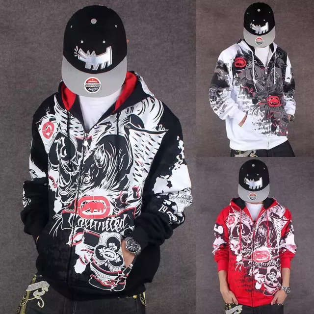 Print Hoodie Men’s Ecko Unltd Hip Hop Sweatshirt Zip Graffiti Sweater Rap 2023 L