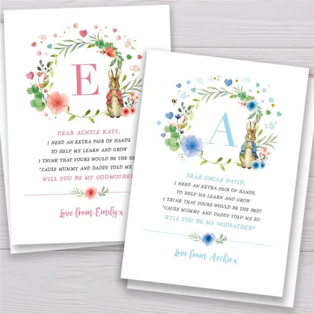 Personalised will you be my Godmother, Godfather, Godparents card Peter Rabbit