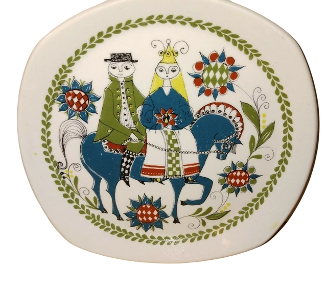 Vintage Saca Norsk Hand Painted Silkscreen Wedding Couple Ceramic Plate Norway