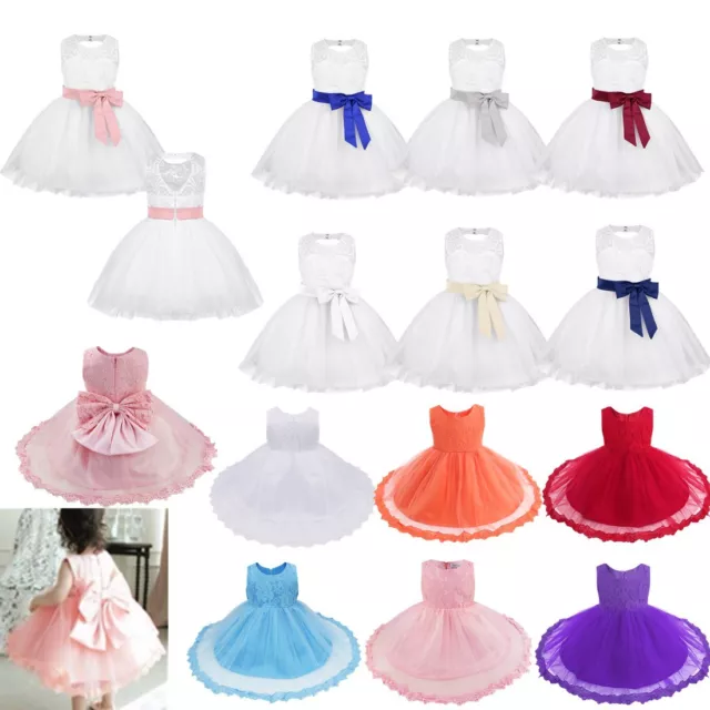 Newborn Baby Girls Floral Lace Dress Wedding Baptism Christening Gown Dresses