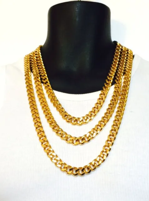 14K YELLOW GOLD FINISH 10mm STAINLESS STEEL MIAMI CUBAN LINK CHAIN