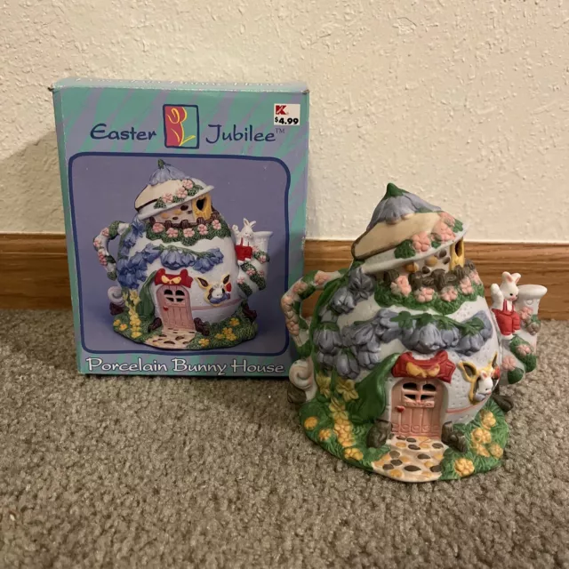 Vintage Easter Jubilee Porcelain Candy Shop Bunny House with Original Box