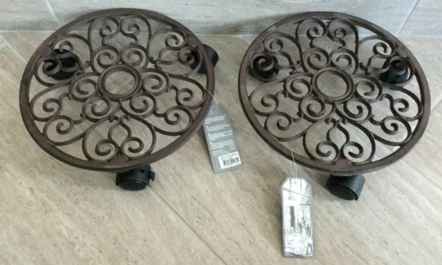 Esschert Design Plant Trolley Round Cast Iron Set of 2