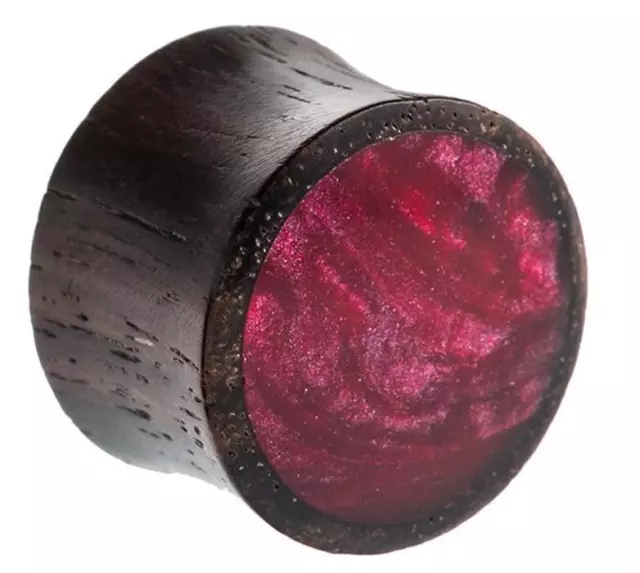 Organic Sonoholz dunkel Plug magenta fuchsia Resin Inlay schillernd Tribal