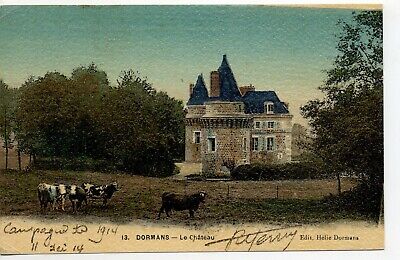 DORMANS - Marne - CPA 51 - belle carte toilée couleur - le Chateau 2 - vaches