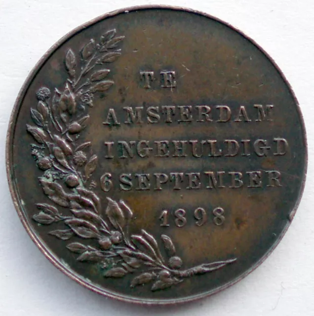 NETHERLANDS, QUEEN WILHELMINA CORONATTION 1898 Medal 23.8mm 7.2g Bronze K9.2