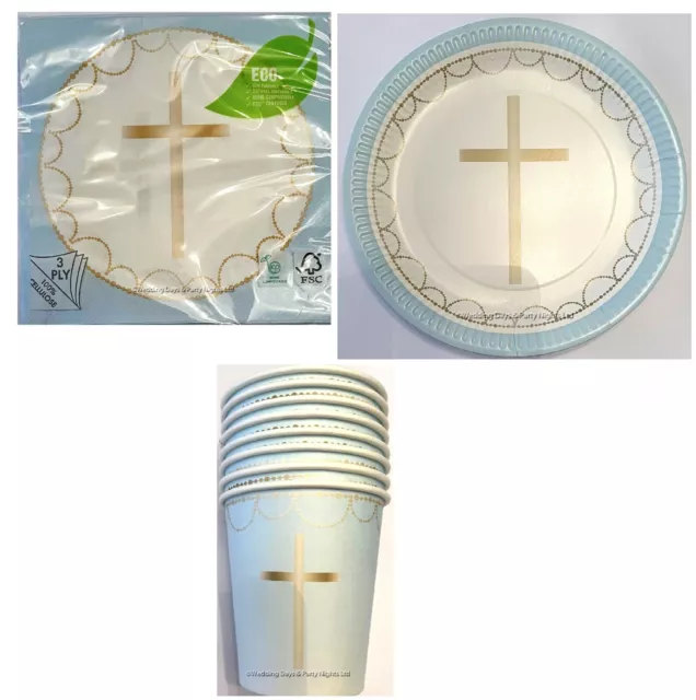 Boys Blue Gold Cross Party Tableware Christening 1st Holy Communion Party Decor