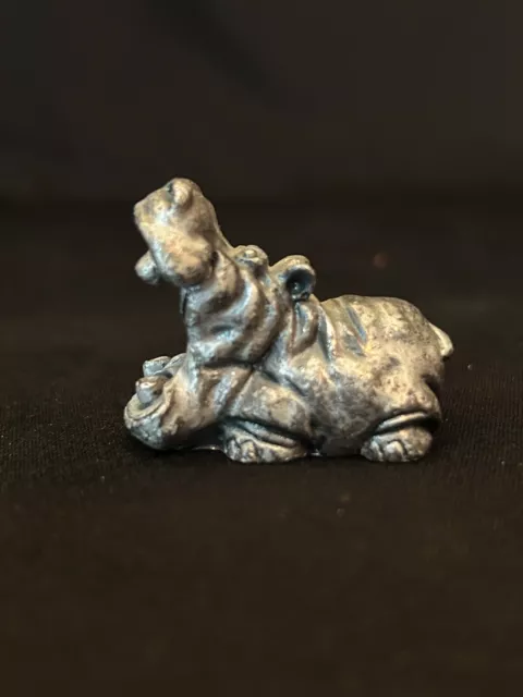 Vintage Mini Pewter Hippo Hippopotamus Figurine Open Mouth