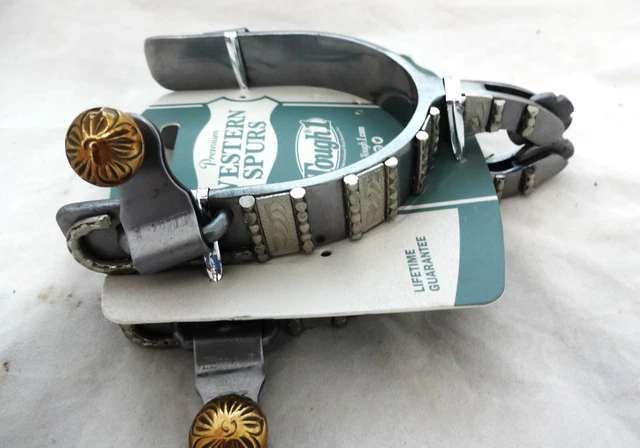 Pair Spurs Engraved Berry Edge Bands Sweet Iron Western Adult NWT Tough1 Rowels 2