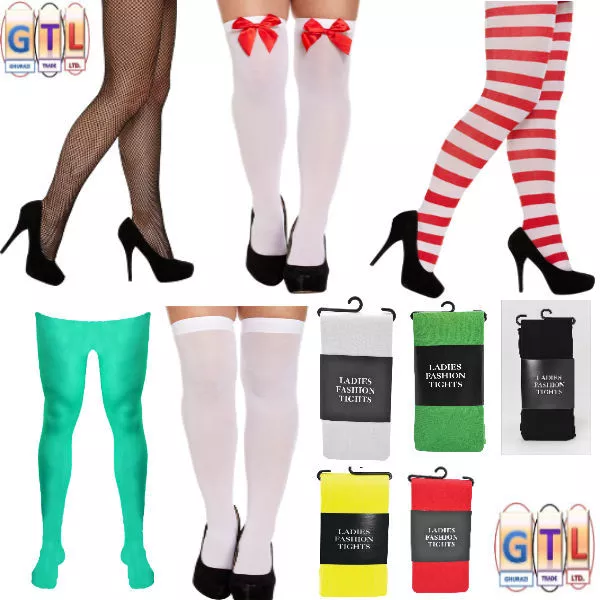 Women's, Striped, Red & Green, Red, White Tights Christmas Fancy Dress  Accessory