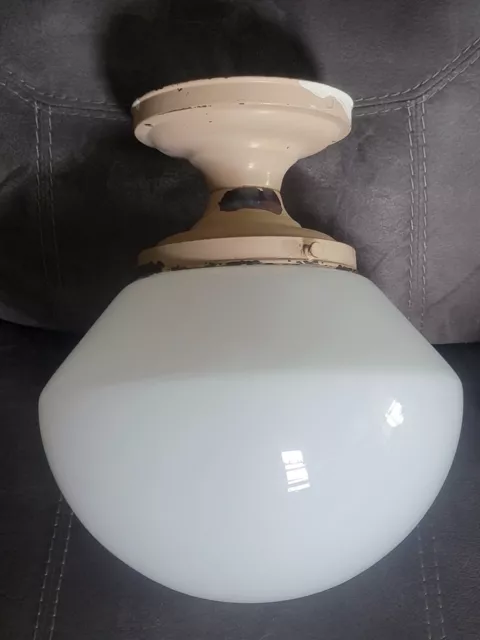 Vintage Schoolhouse Light Fixture Ceiling Mount With White Milk Glass Globe