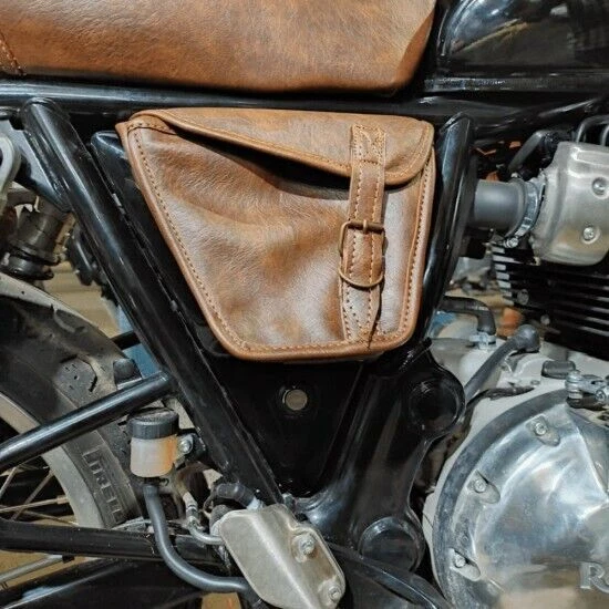Royal Enfield Sacoche Panneau Latéral Cuir Véritable Brun Tan Pour...