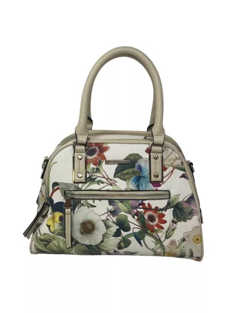 Dana Buchman White Floral Botanical Satchel Handbag Purse Bag Double Handle