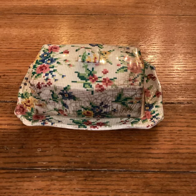 Rare Vintage Royal Winton Grimwades Chintz Queen Anne  Butter Dish C. 1951