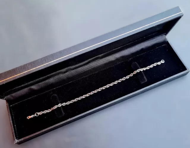 9ct 375 White Gold Diamond Cut Twisted Rope Chain Bracelet Boxed