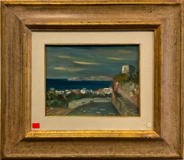 Mario CORTIELLO 1907-1981 Dipinto PAESAGGIO OPERA OLIO su MASONITE - Il Vespero