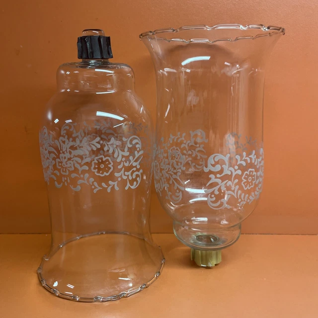 Set of 2 Vintage Glass Peg Candle Sconce Clear Etched Floral Votive Holder Cup