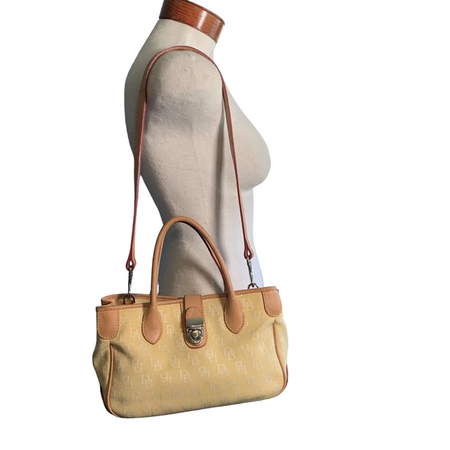 Dooney & Bourke Handbag Pale Yellow Monogram Canvas Handles Shoulder Strap