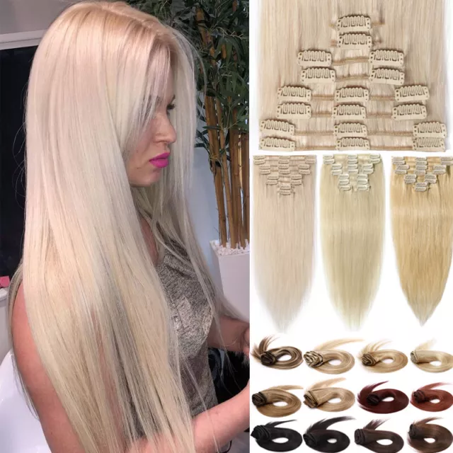 ON CLEARANCE 100% Real Clip in Remy Hair Extensions Full Head Long 8pcs 18clips