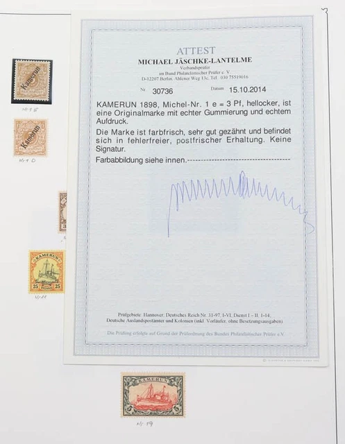 Deutsche Kolonien */** Sammlung mit vielen Spitzen geprüft/Attest