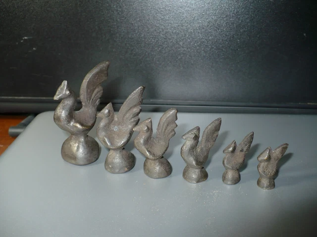 Antique Asian Chinese or Burmese Set 6 Graduated Bronze Bird Form Opium Weights