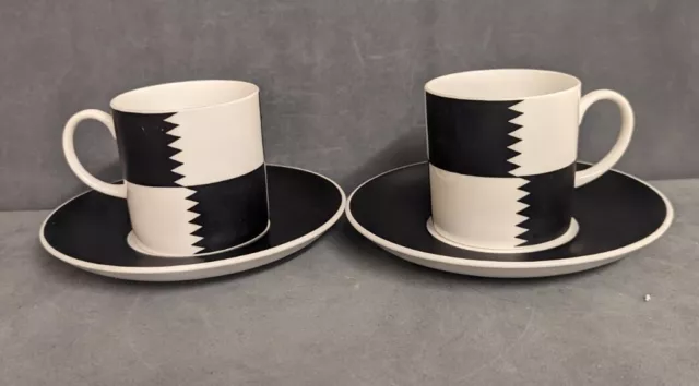 2 x Wedgwood Susie Cooper Fine Bone China Heraldry Black Coffee Cups & Saucers.