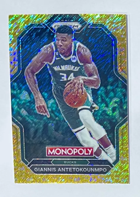 Giannis Antetokounmpo 2022-23 Panini Monopoly Prizm Gold Money Shimmer /500 Mint
