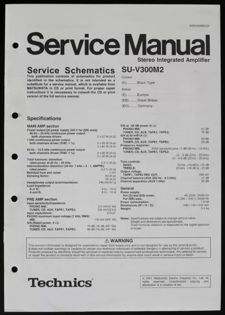 Original TECHNICS SU-V300M2 Amplifier Service Manual/Service Schematics o216