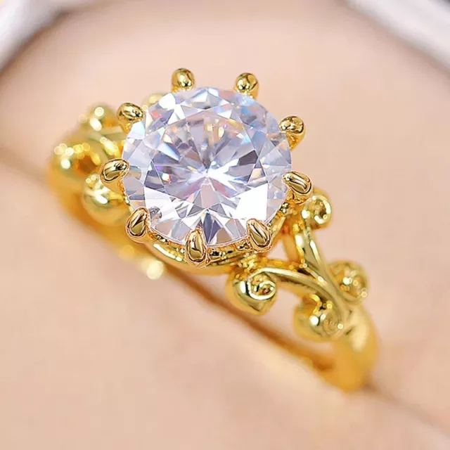 2Ct Coupe Ronde Moissanite Femme Bague Solitaire Fiançailles 14K or Jaune Plaqué