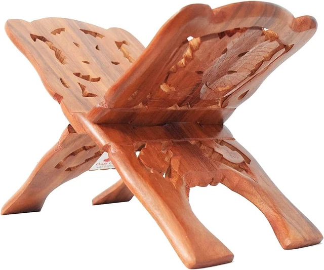 Wood Holy Book Stand Document Keeper For Home Temple Leaf Carved Size 13 inches