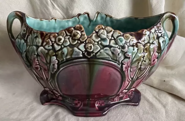 Antico vaso in ceramica belga- cachepot /jardiniere- fiori /barbotine