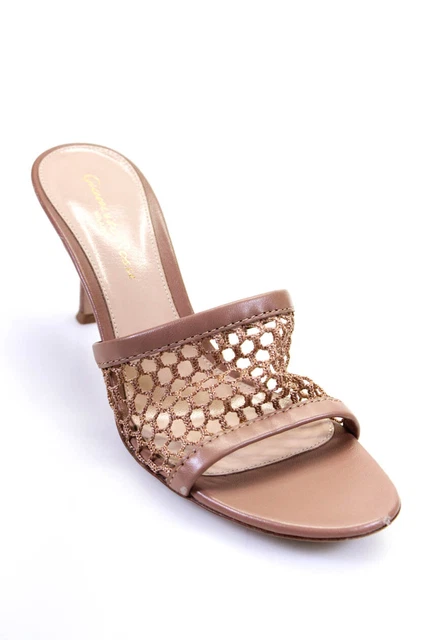 Gianvito Rossi Womens Knit Mesh Round Stiletto Heels Mules Brown Size EUR36.5
