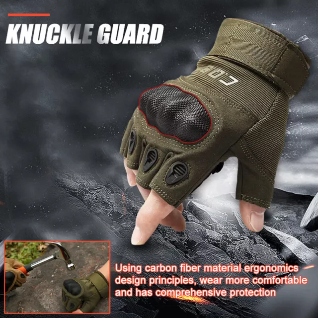 Tactical Gloves Army Military Men Gym Fitness Riding Half Finger Rubber Knuckle