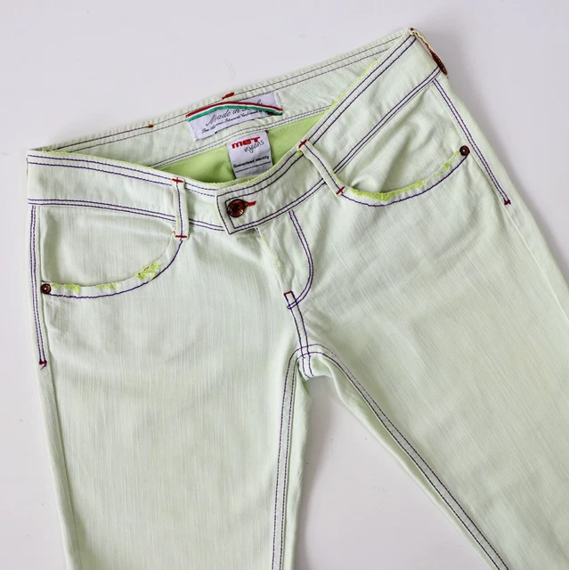 Womens Low Rise Bootcut Jeans Flared Denim Trousers Pastel Green Distressed W28