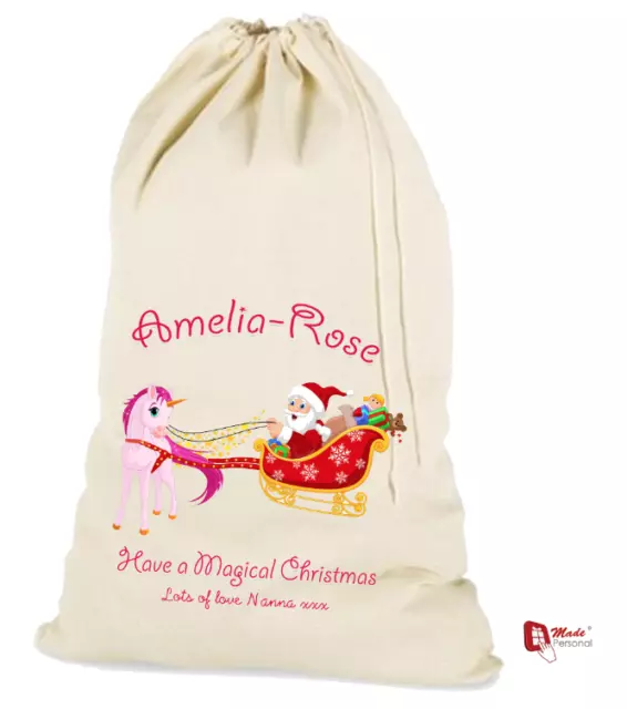 PERSONALISED CHRISTMAS STOCKING SANTA SACK- ANY NAME - Unicorn Design