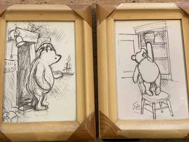 2x Winnie The Pooh E.H.S Pencil Print Sketch Ernest Howard Shephard Drawing Art