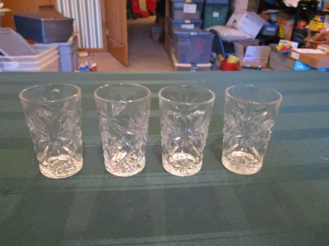 4 Early American Prescut Tumblers By Anchor Hocking 5 Oz. Fruit Juice Glasses