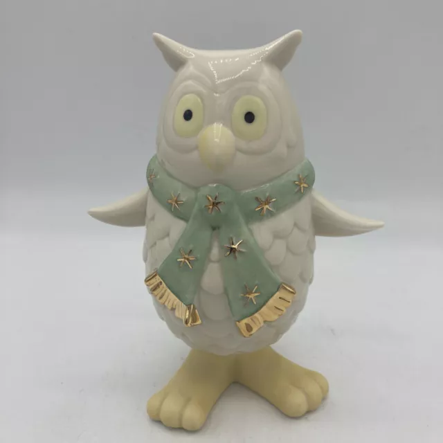 Lenox Bobble Head Holiday Bobbles Owl Figurine No Box Green Scarf Christmas Gold