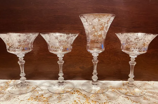 Crystal  Glass Cut Clear Wine Cognac Brandy  4 Glass