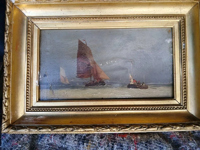 TABLEAU ANCIEN MARINE huile sur panneau signé Mortemart EUR 1,00