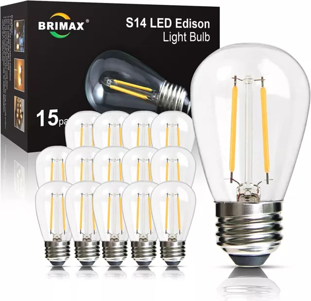 15Pack E27 LED Edison Lampe im Freien 2W 20W ersetzt String Glühbirne Glühlampen