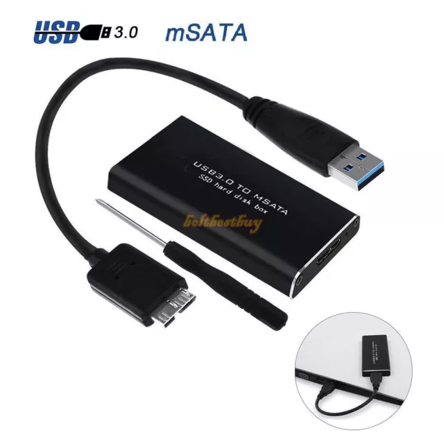 mSATA SSD to USB 3.0 Hard Disk Drive Enclosure Adapter Case Box with Cable Black 2