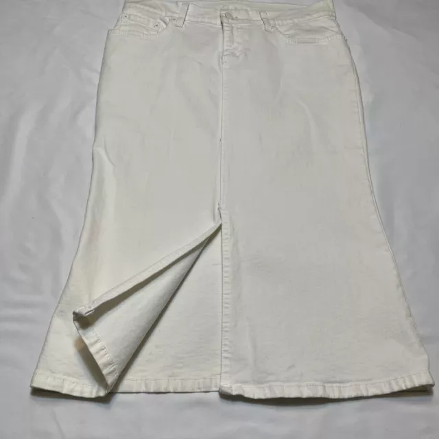 Polo Ralph Lauren Women's White Denim Slit Pencil Style Skirt Large Pony Logo 28