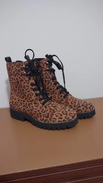 DONALD PLINER WOMENS HPEasel9 Lace Up Zip Cheetah Black Combat