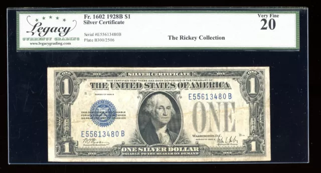 DBR 1928-B $1 Silver Funnyback Fr. 1602 EB Block Legacy VF-20 Serial E55613480B