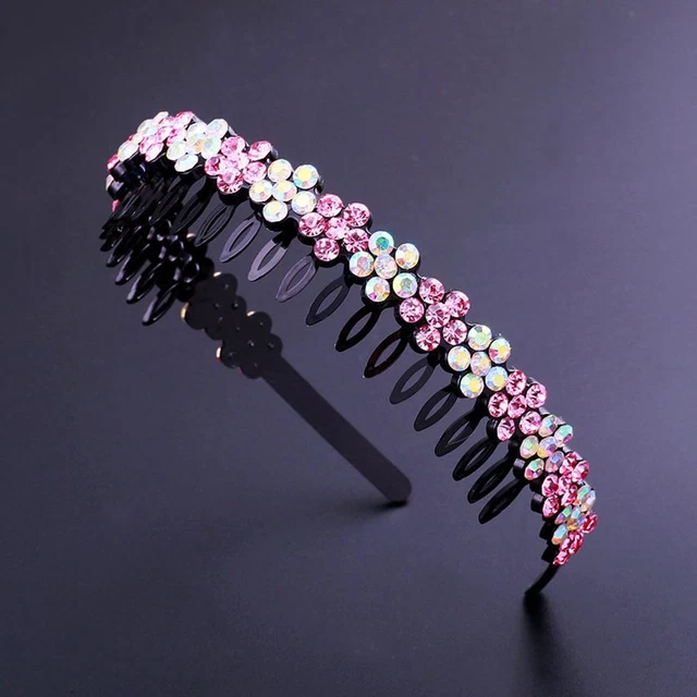 Non-Slip Rhinestone Hairband Crystal Flower Tooth Comb Headband Hair Band Hoop